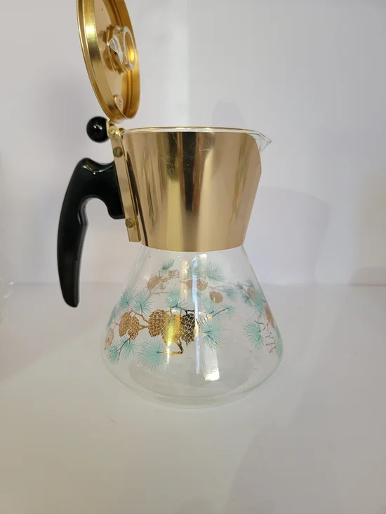 Gold-Accent Glass Coffee Carafe with Pinecone Motif - Clear/Gold - Picture 3 of 6
